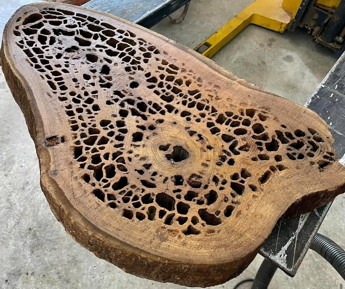 pecky log cross cut cookie end table art cypress