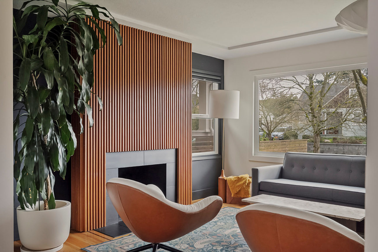 midcentury-modern-living room-remodel-slats-bucket chair