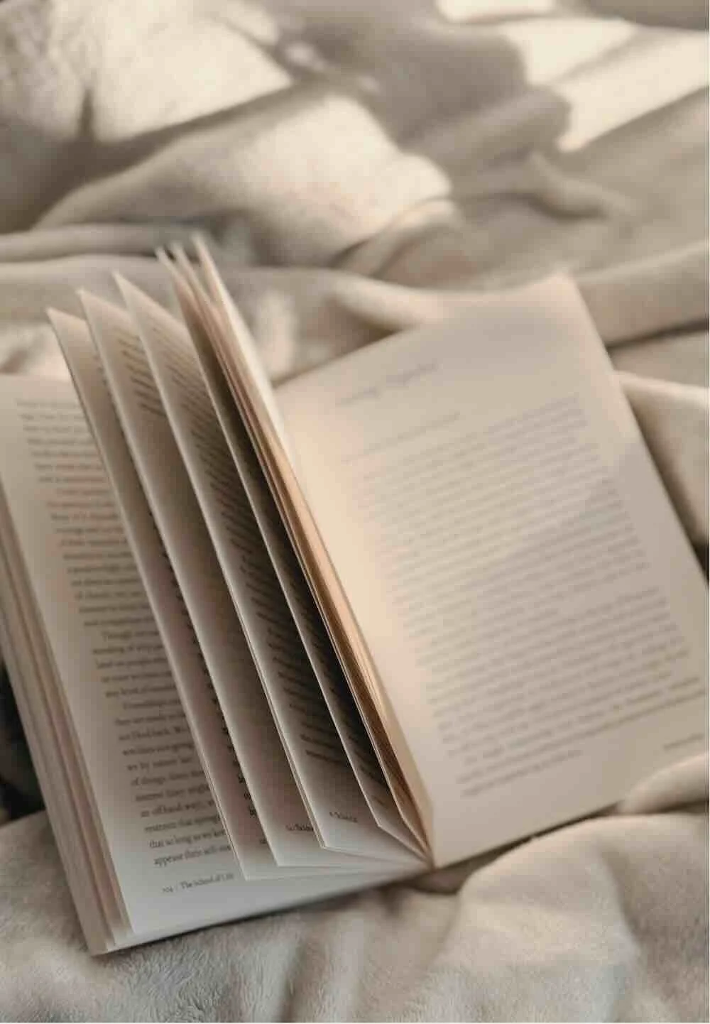 An open book resting on soft, cream-colored fabric, symbolizing mindful reflection and processing in trauma-informed therapy.