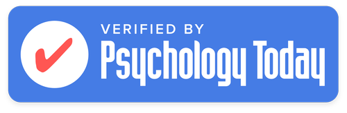 Psychology Today Verified Therapist badge, confirming professional licensure and active practice credentials.