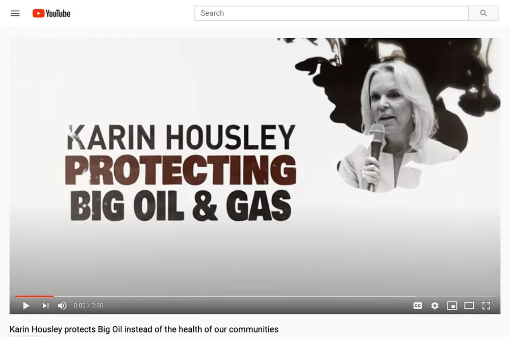 Karin Housley protecting big oil and gas screenshot from YouTube.