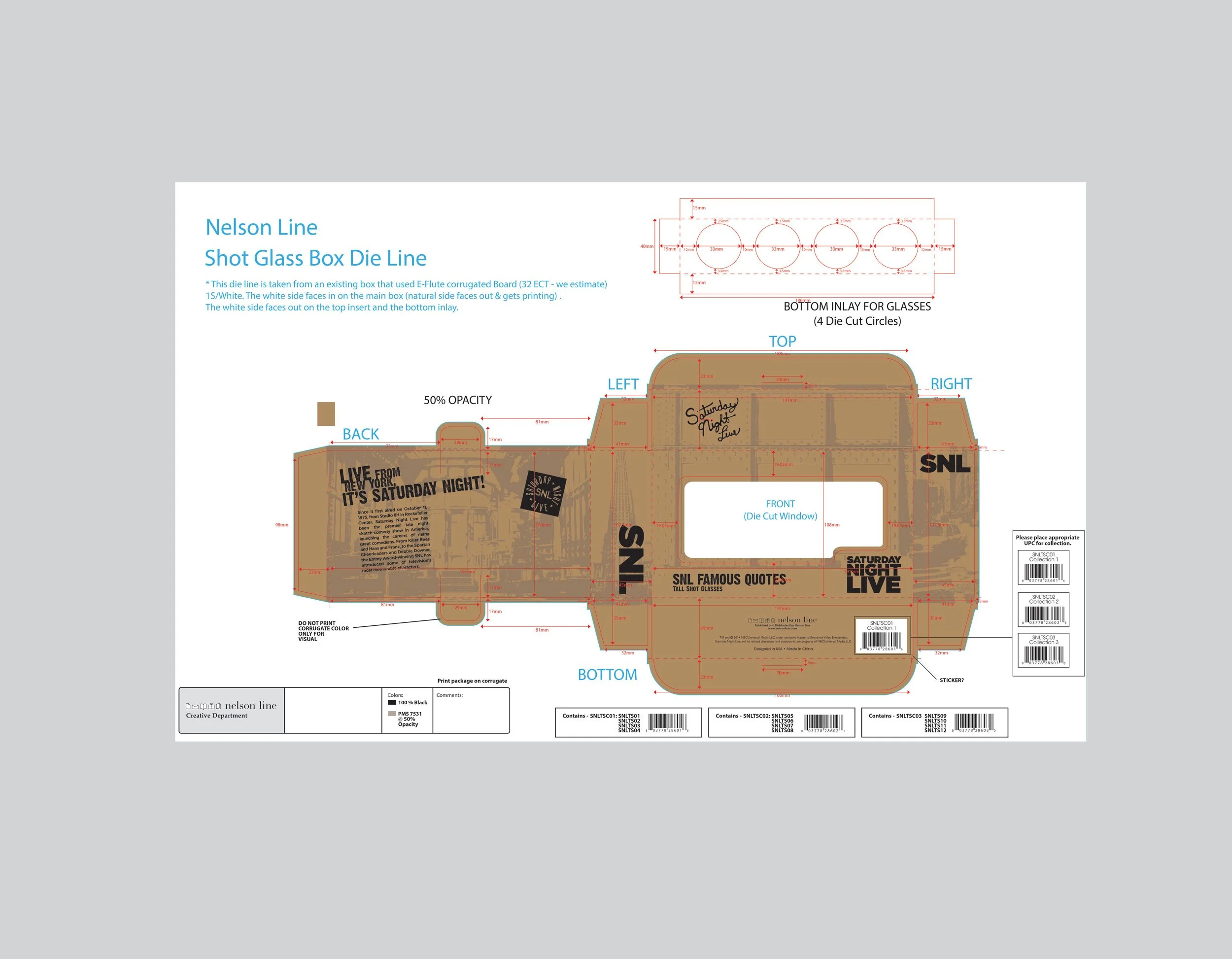 Layout and preparation of package for shot glasses with 3 different skus - directions for vendor production