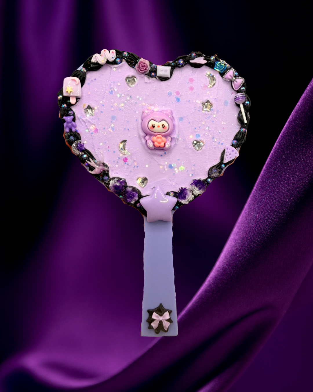 Purple and Black Rabbit Handheld Heart Mirror