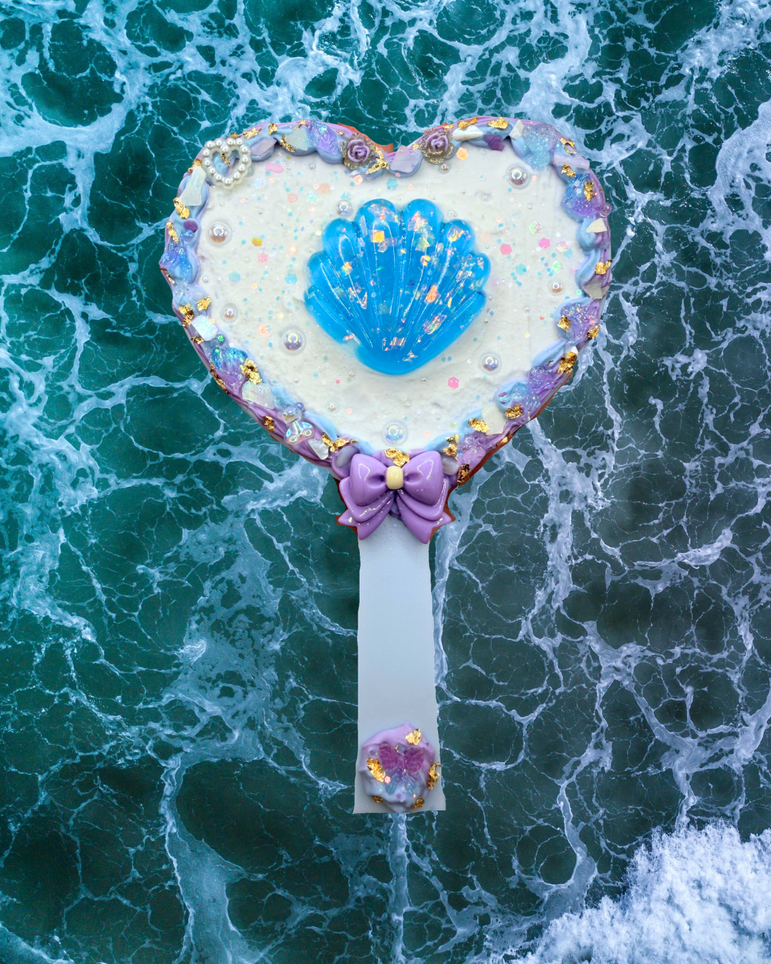 Blue and Purple Seashell Handheld Heart Mirror