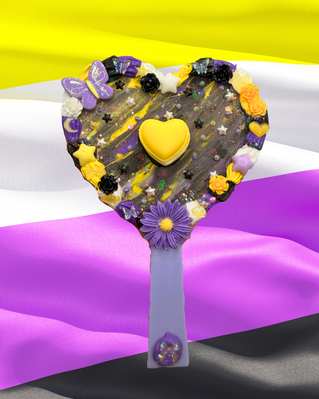 Nonbinary Pride Lollipop Handheld Heart Mirror