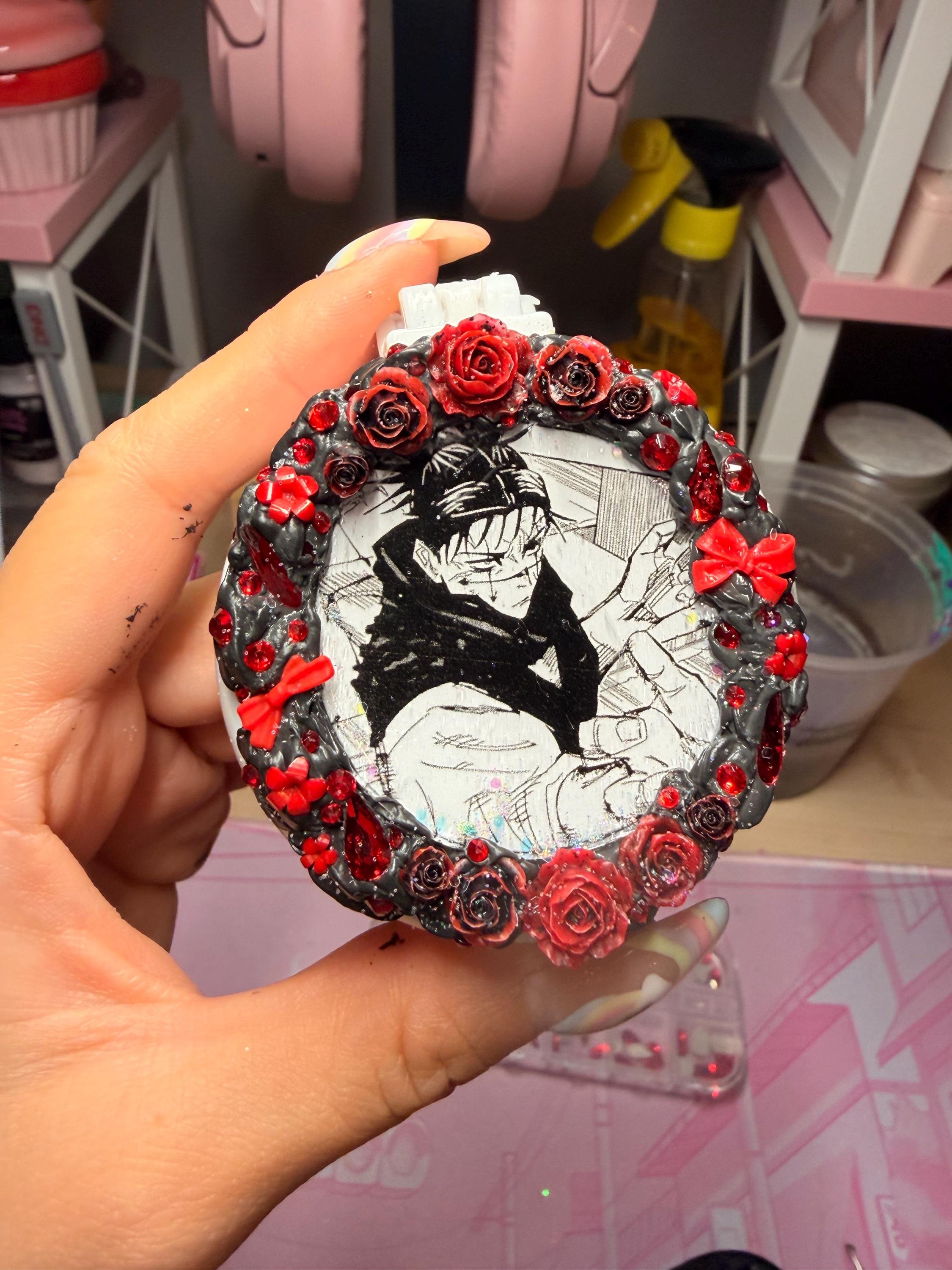 black red white compact mirror brush set