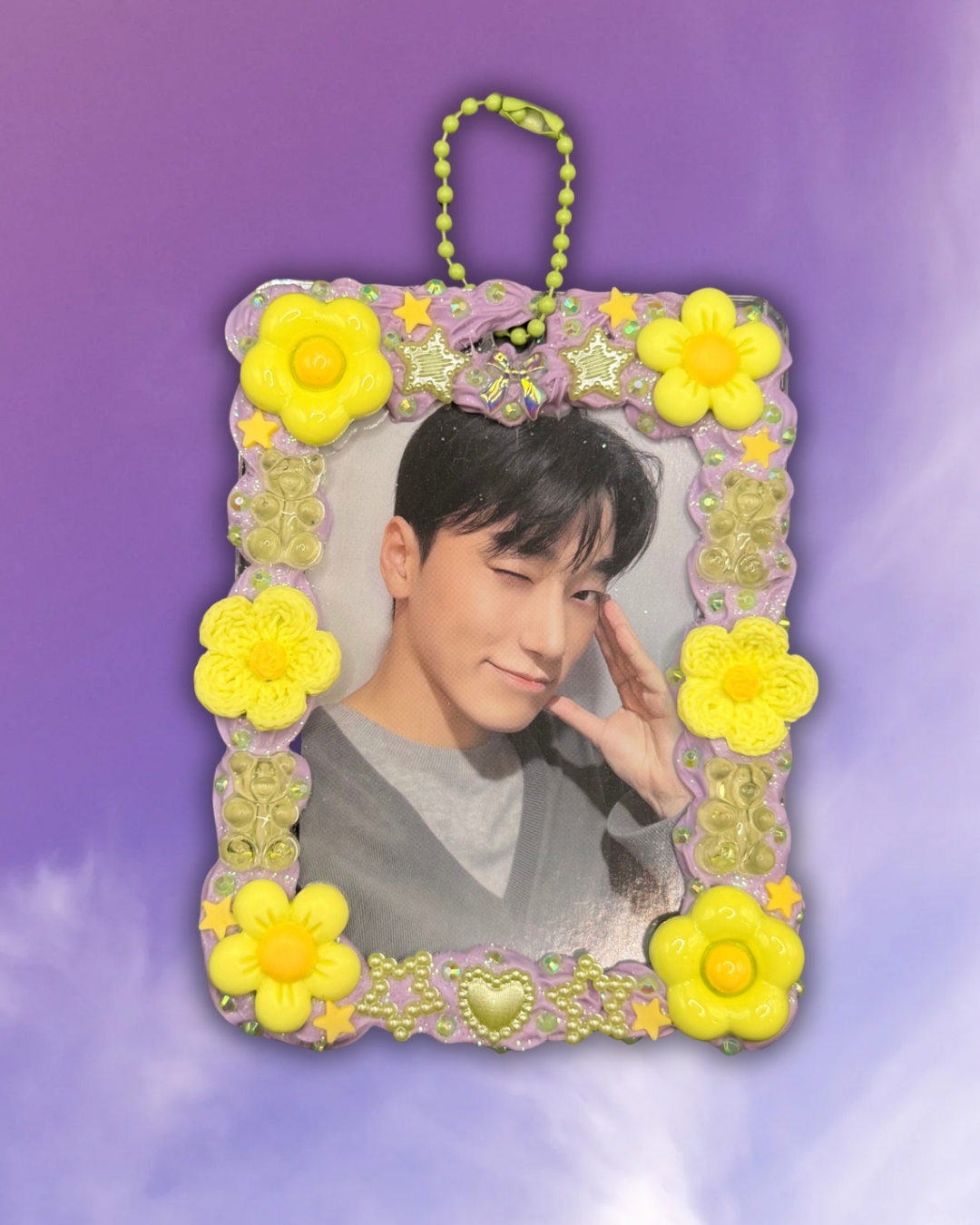 Flowery Purple Meadows Photocard Holder Keychain