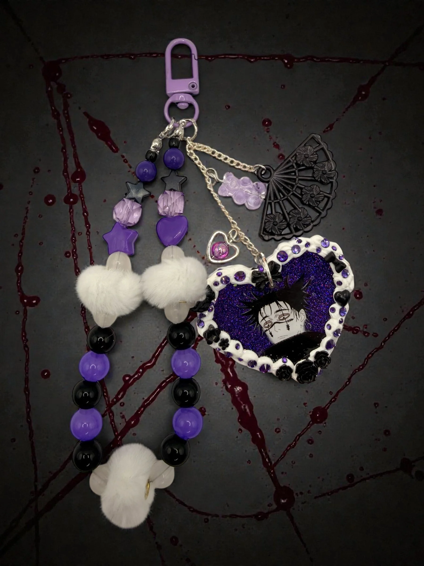 Blood Demon Art - Phone chain/Keychain w/ Purple UV color changing beads