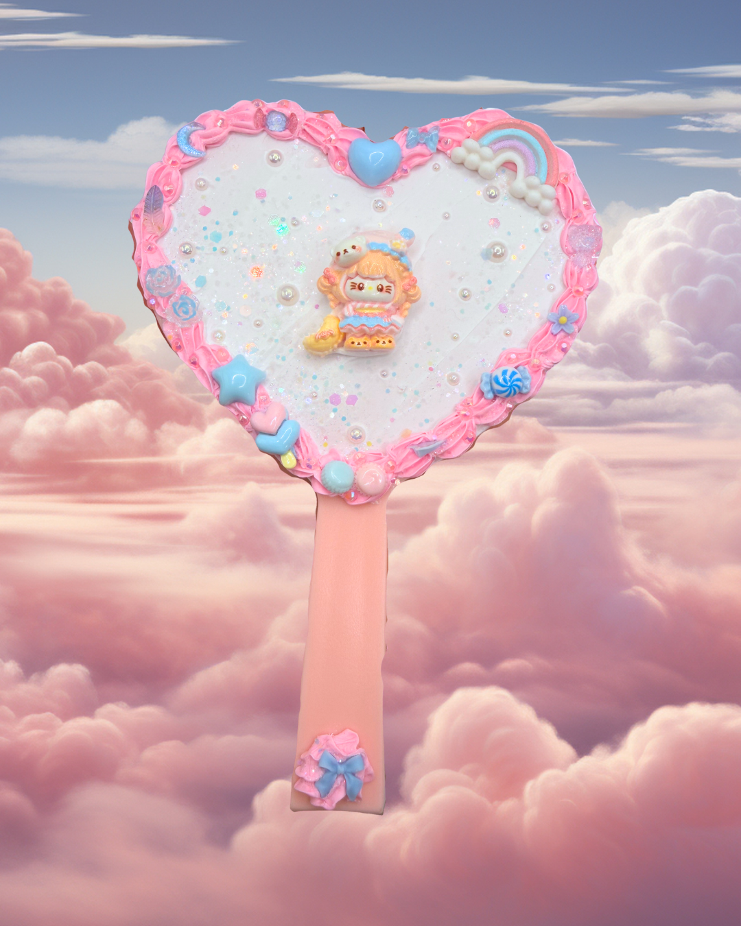 Baby Pink Kitty Cat Handheld Heart Mirror