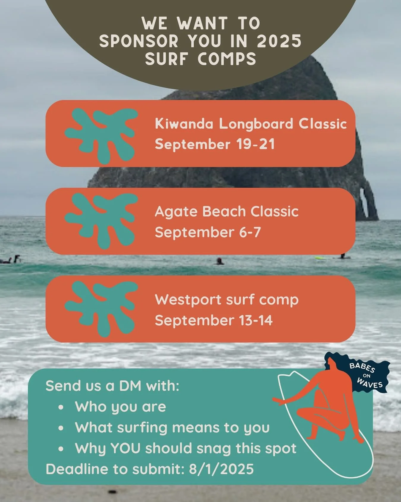 Looking to compete in the Cape Kiwanda Longboard Classic, Agate Beach Classic, or Westport Longboard Classic? We want to help get more women in the lineup &mdash; and we&rsquo;ve got a spot (or a reimbursement) with your name on it.

Whether you&rsqu