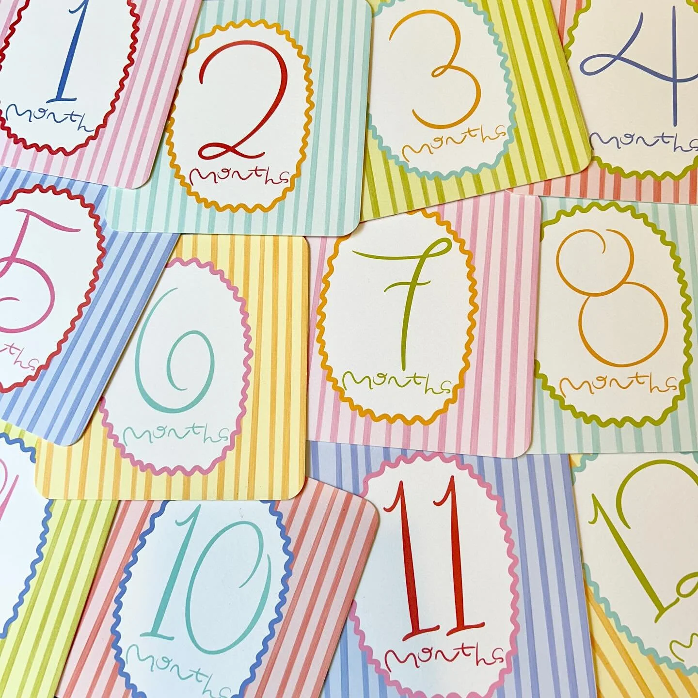 the Bette set 🩵
&bull; double-thick cardstock
&bull; 5.25&rdquo; square with rounded corners
&bull; set of 12 months with optional namecard add-on
message me for more info!