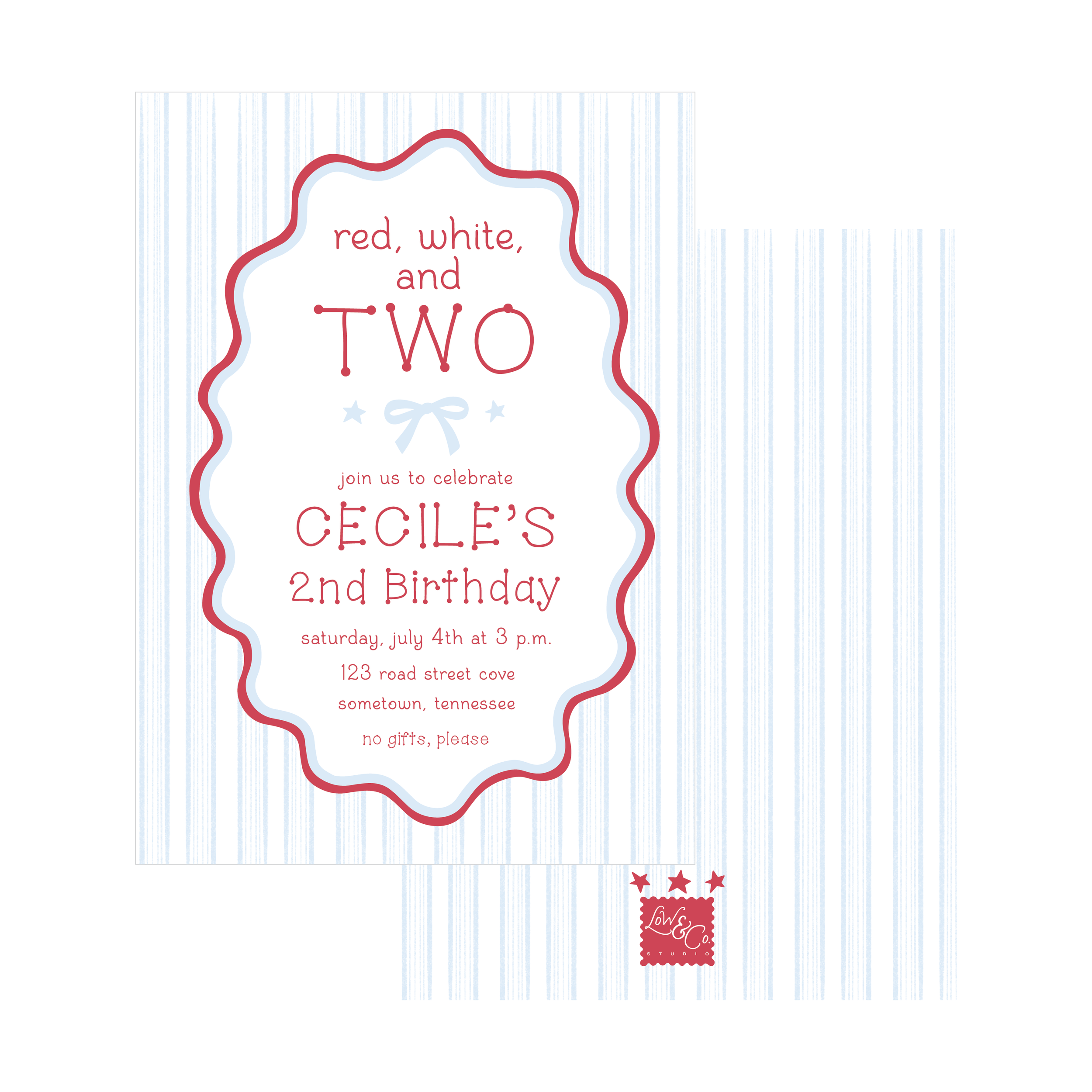 Red White and Two Invitation