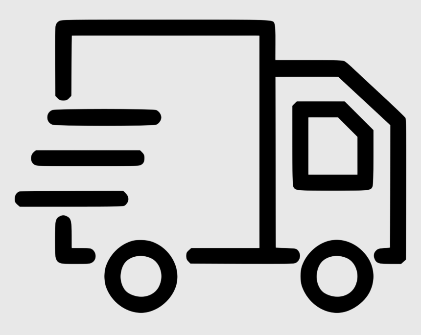 Black outline of a moving delivery truck on a light gray background.