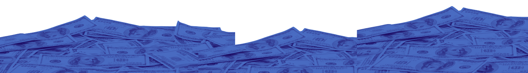 Pile of scattered 100-dollar bills covered with blue filter or overlay.