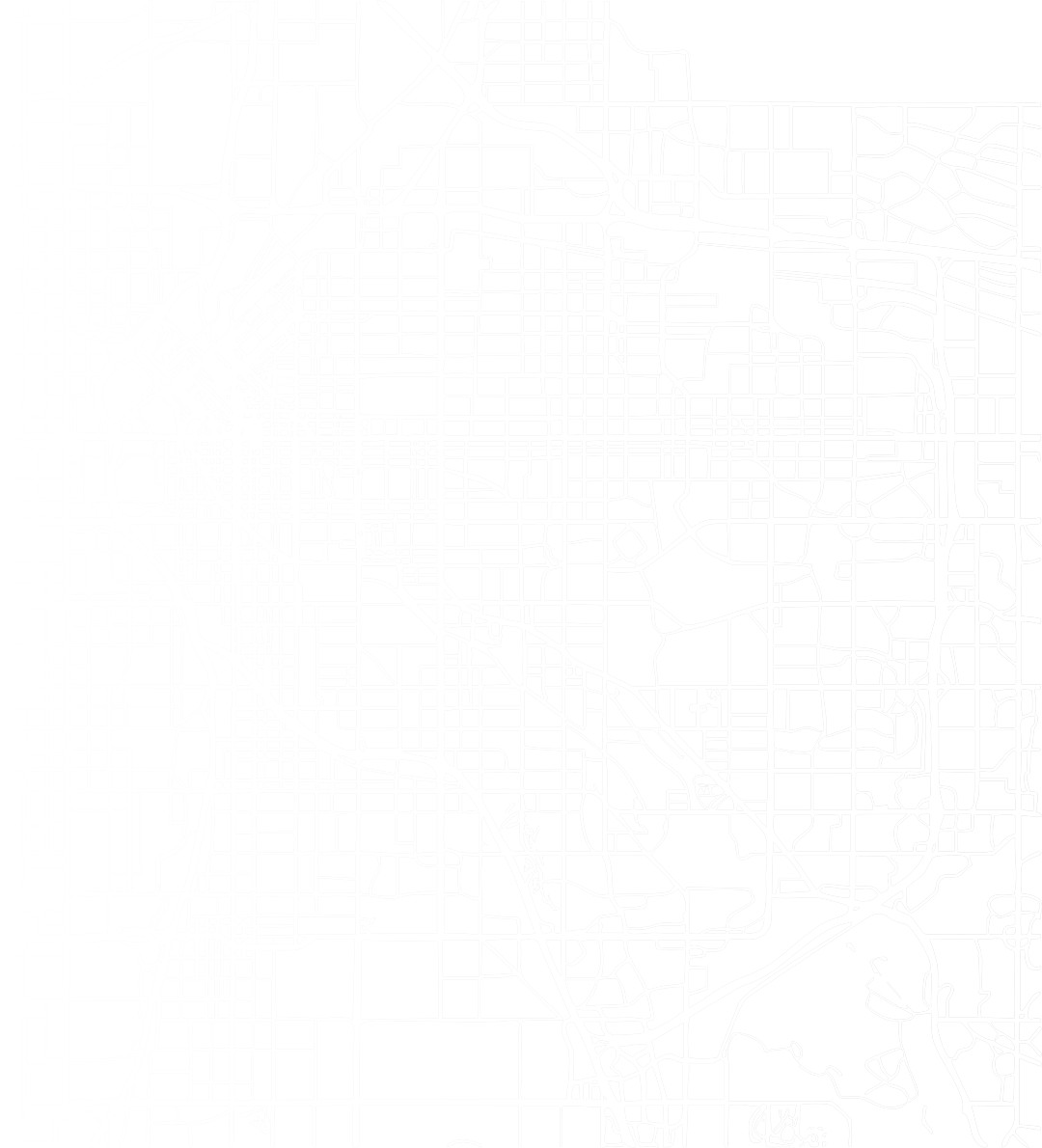 Black and white city street map with roads and highways