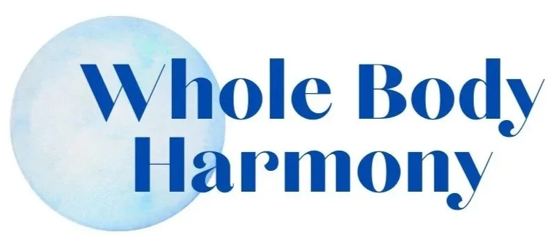 Text that says "Whole Body Harmony" with a light blue circular background.
