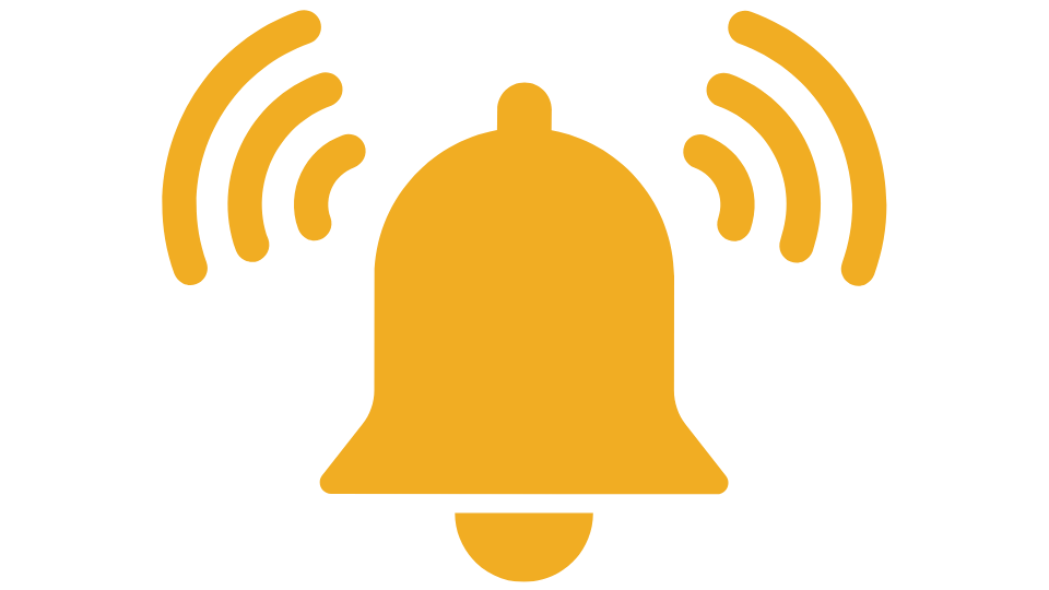 Golden alert icon with expanding sound waves.