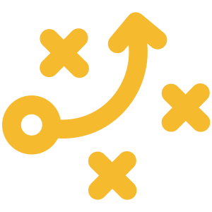 A yellow strategic planning diagram with a path and four X marks.