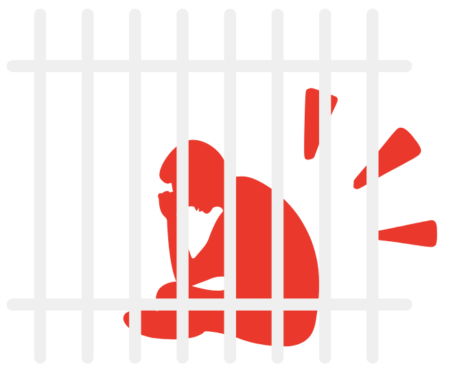 Silhouette of a young person sitting behind jail bars.