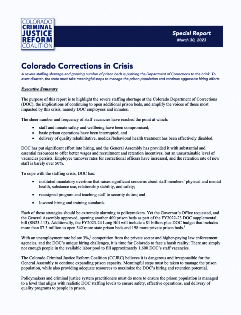 2023 CCJRC Colorado Corrections in Crisis Report  report