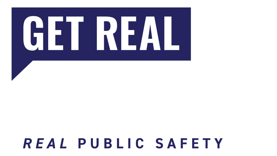Text graphic reading 'Get Real Denver' with the subtext 'Real Public Safety'.