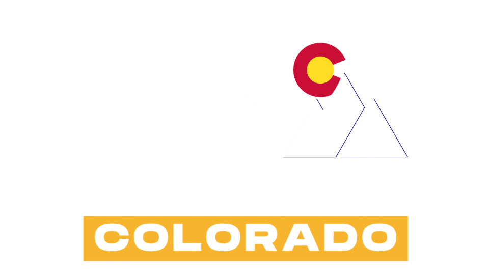 A logo with the text "No More Prisons Colorado" in bold letters, featuring a stylized mountain, and a red and yellow sun.