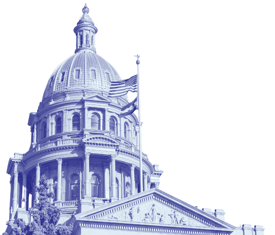 Image of a government building with a dome and American flags.