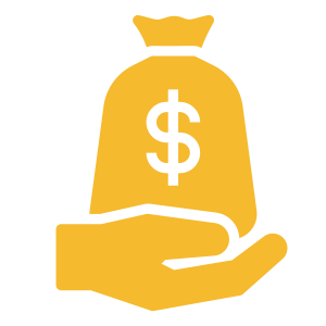 Illustration of a hand holding a money bag with a dollar sign.