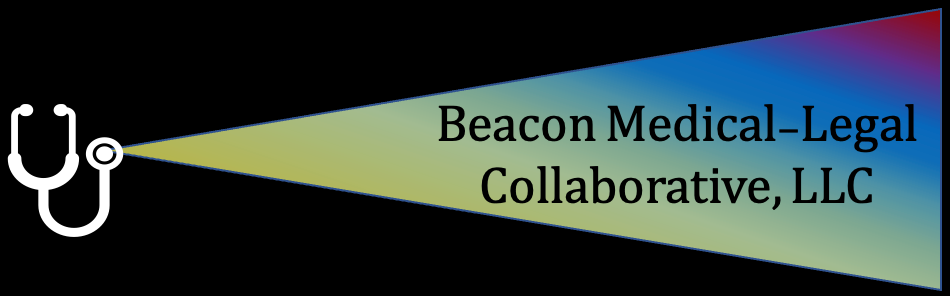 Logo of Beacon Medical-Legal Collaborative, LLC with a stethoscope icon projecting a gradient light that contains the company name.