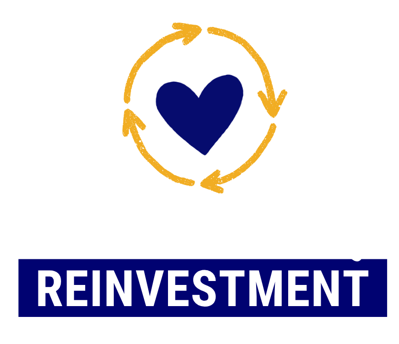 A logo with the text "community reinvestment" and a heart with a circle of arrows around it