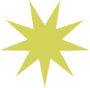 A lime green star-shaped graphic with fifteen points.