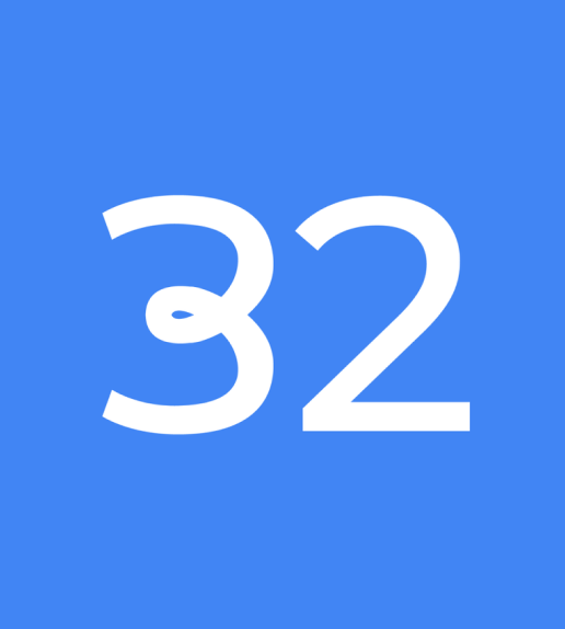 Blue square with white number 32 in the center.