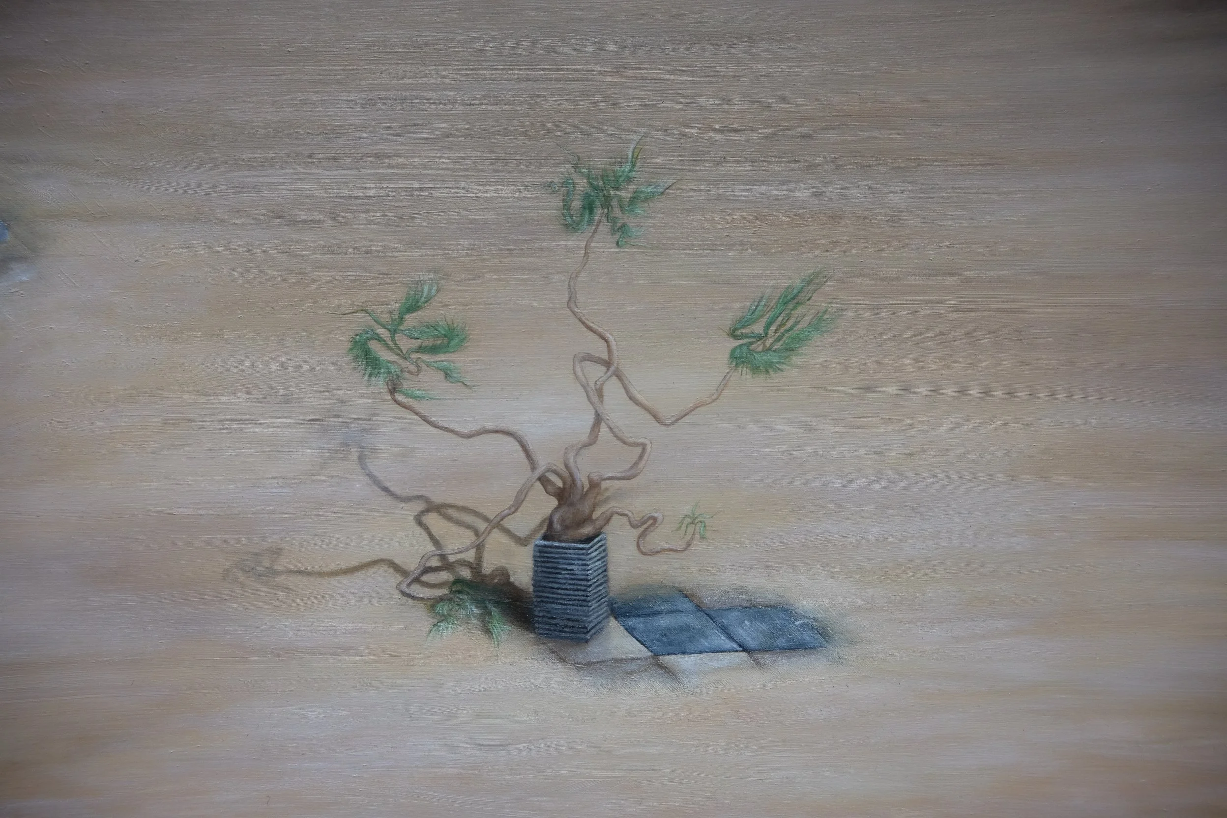 The Surreal Nostalgia of a Deserted Shopping Centre (2026). Oil on canvas. - detail