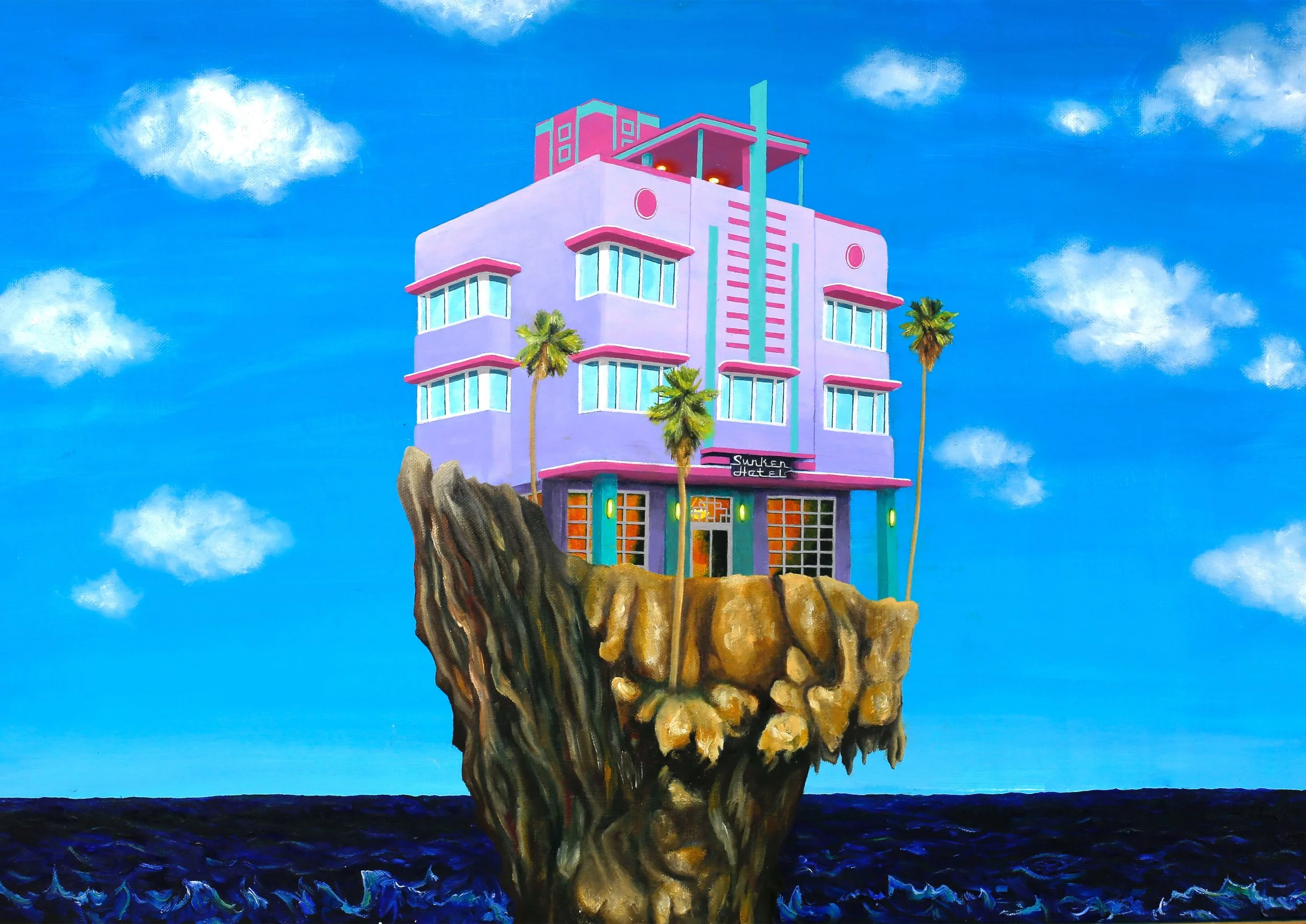 Sunken Hotel (2020). Oil and acrylic on canvas.