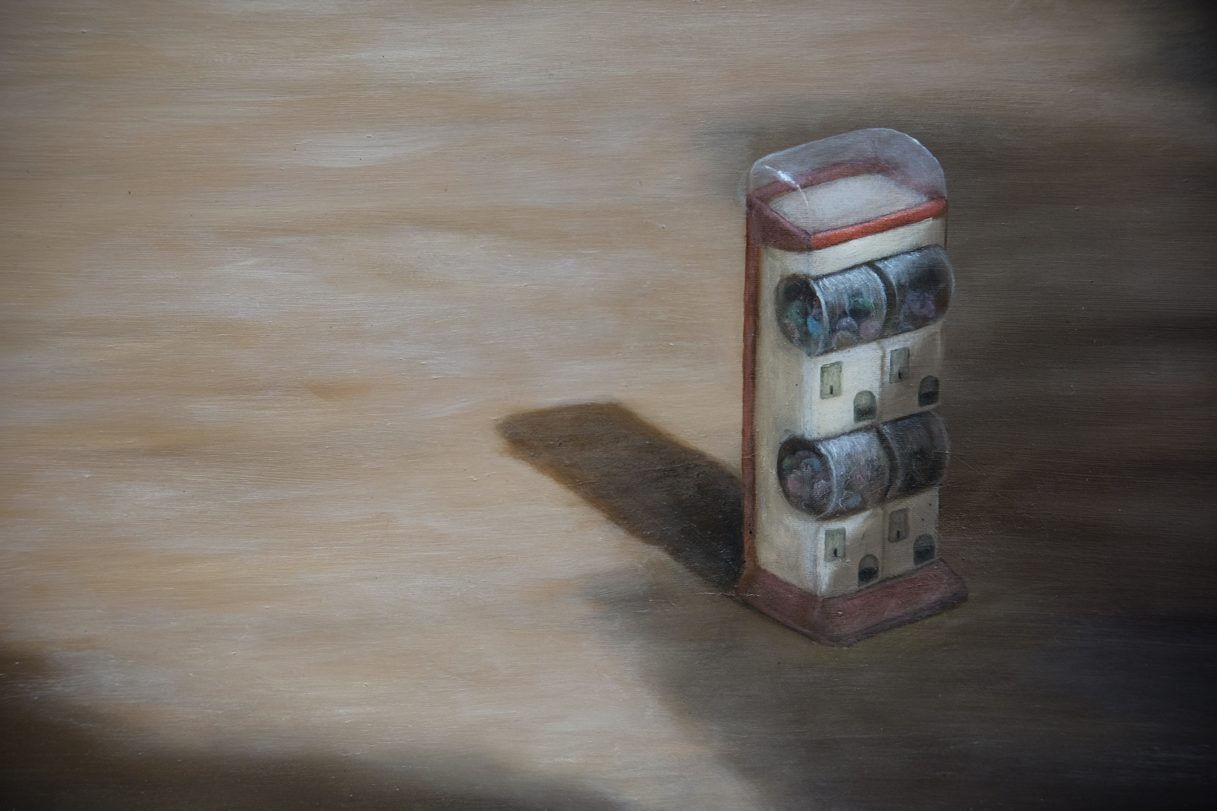 The Surreal Nostalgia of a Deserted Shopping Centre (2026). Oil on canvas. - detail