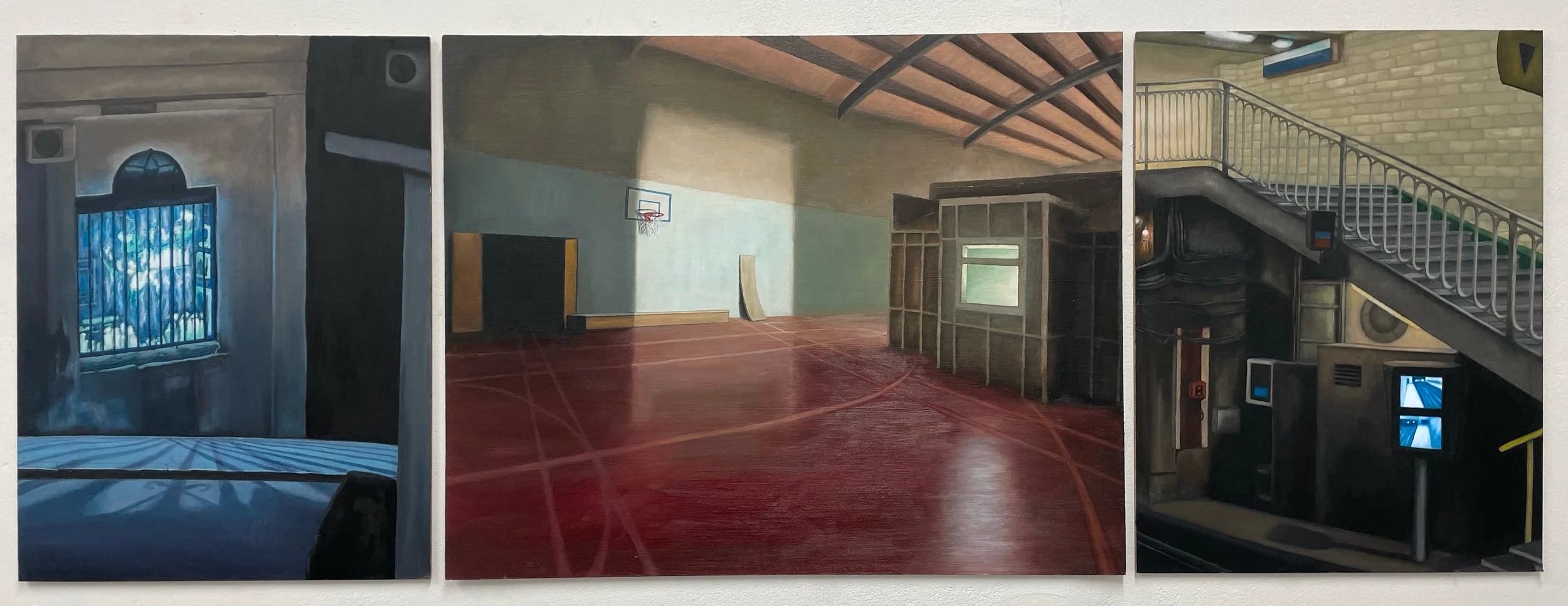 The Artificial Light Inside of The Tunnel (triptych) (2025). Oil on board (40x110cm)