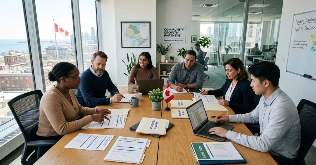 Canadian nonprofit team meeting in office