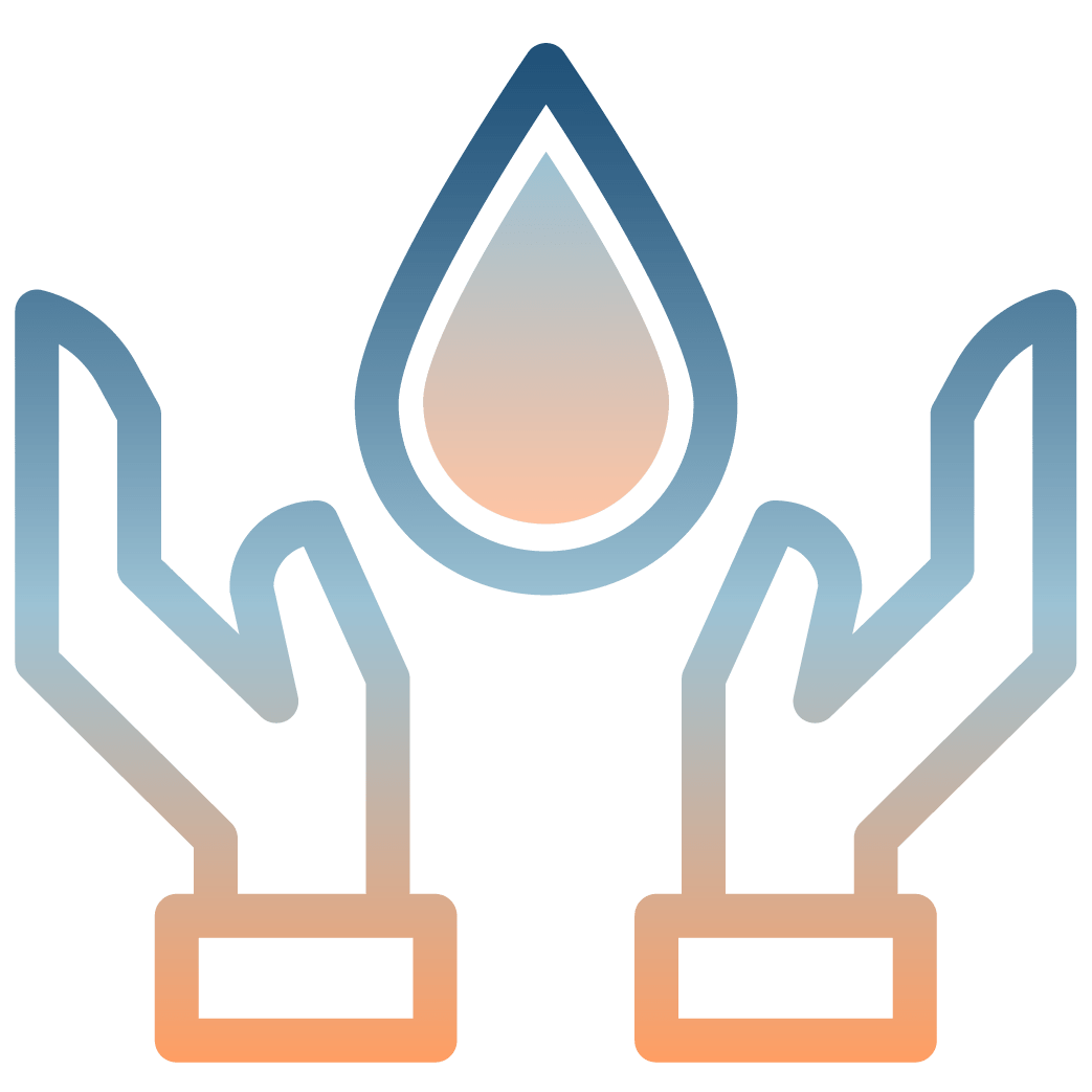 Illustration of two hands holding a water droplet with gradient colors.