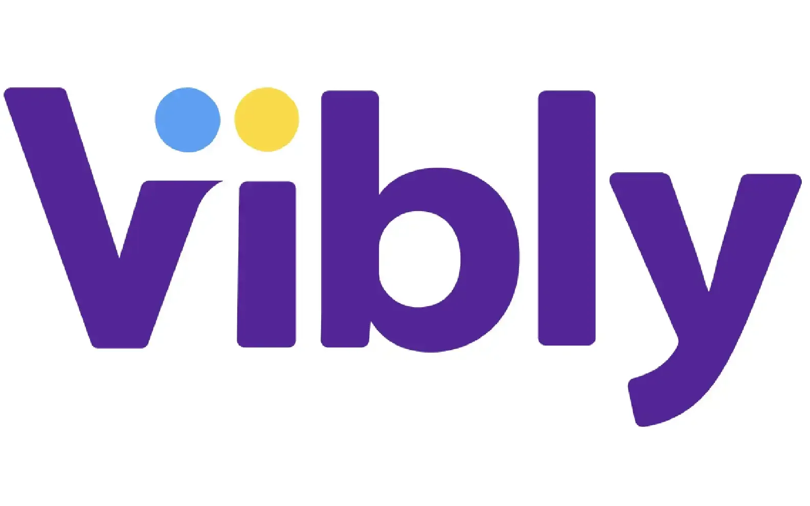 Vibly logo in purple with two small circles, one blue and one yellow, above the letter 'i'.