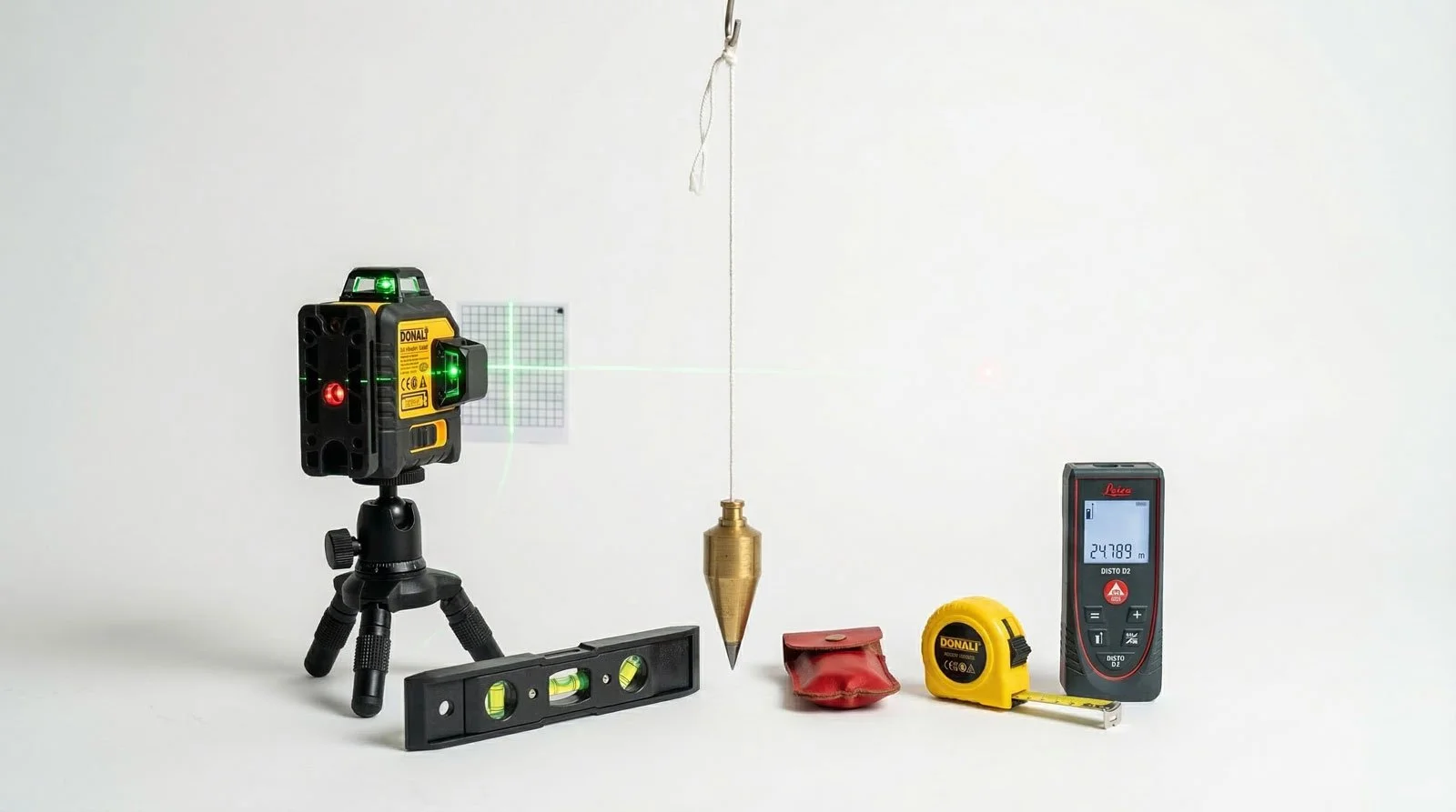 4. Erstes Lot markieren.

Die erste Bahn wird exakt lotrecht ausgerichtet.
Hierfür eine senkrechte Linie mit Wasserwaage oder Laser markieren.