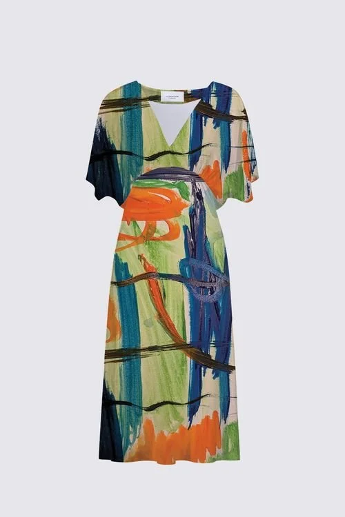 From art to textile-Sarah V-neck dress