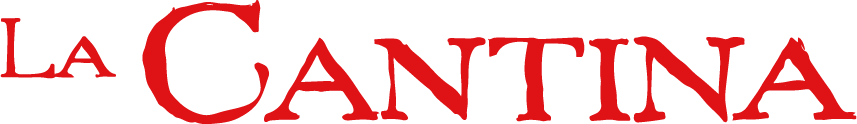 Text reading 'LA CANTINA' in red on a black background.