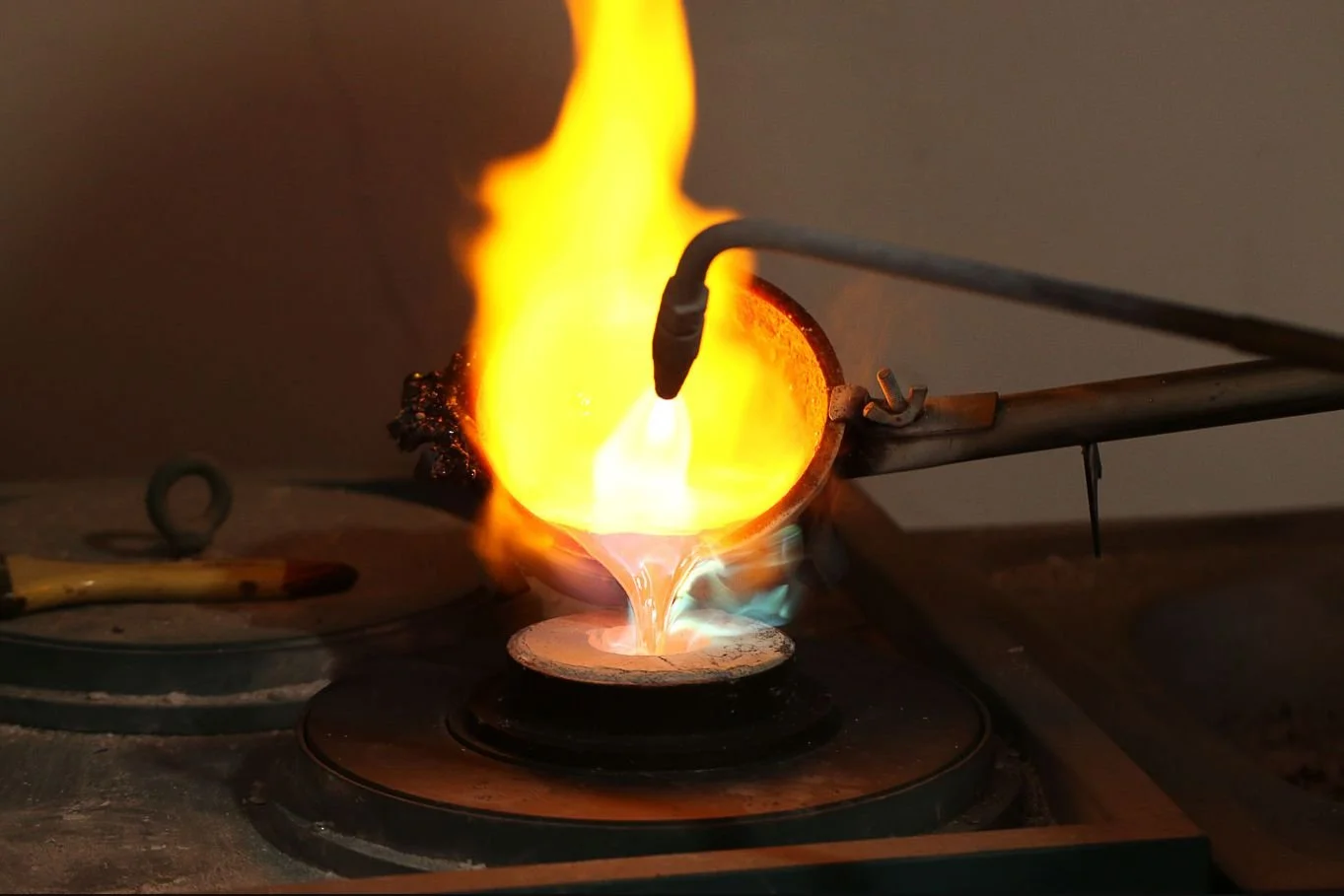 Brass melting ready for costume jewelry casting.