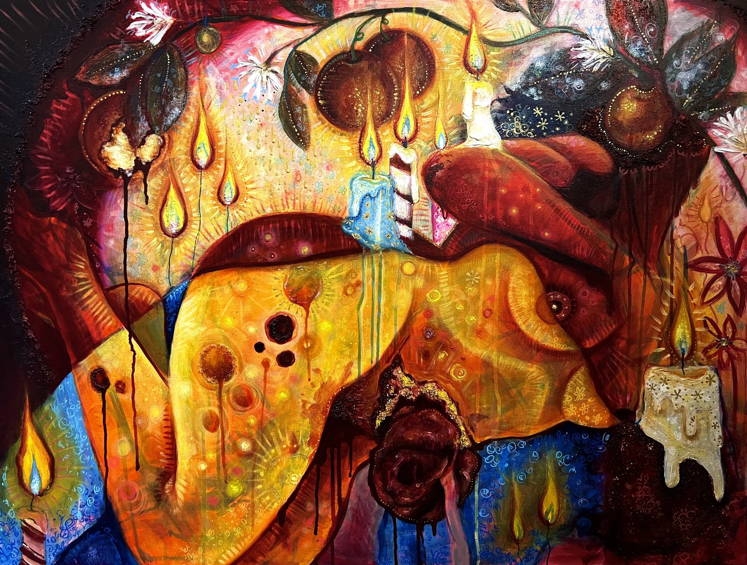 It's Just the Strychnine |
Acrylic and craft beads on canvas, 30 x 40"
2025