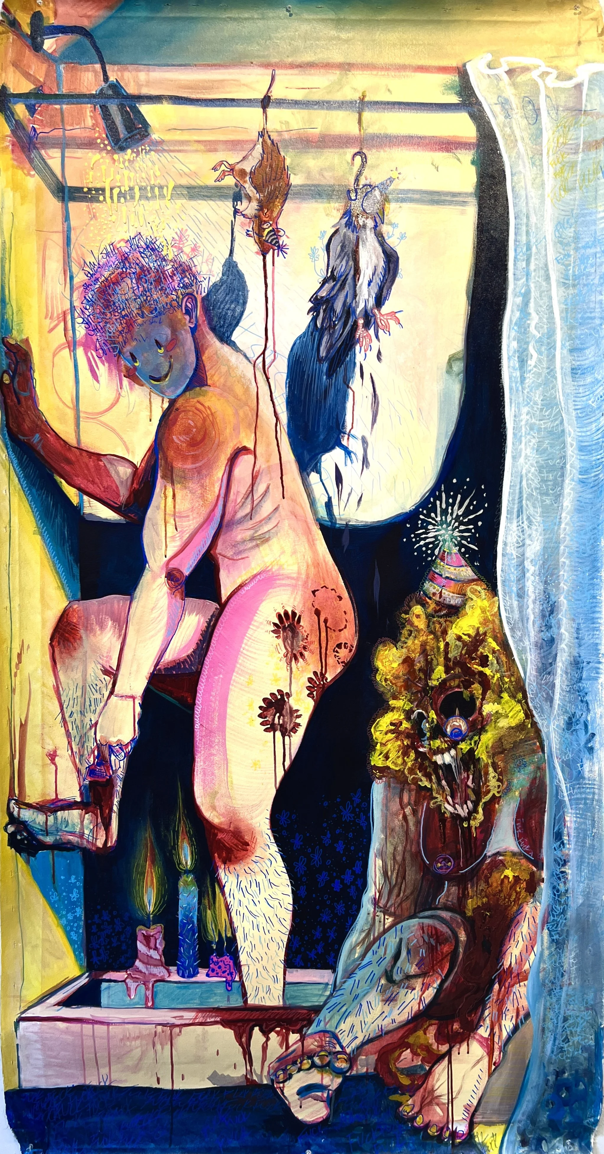 Celebratory Shower with Friends |
Acrylic on canvas, 34 x 70"
2024