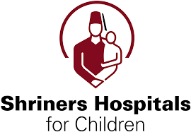 Logo for Shriners Hospitals for Children featuring a stylized image of a doctor holding a child.