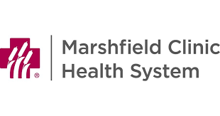 Marshfield Clinic Health System logo with stylized maroon wave symbol and text