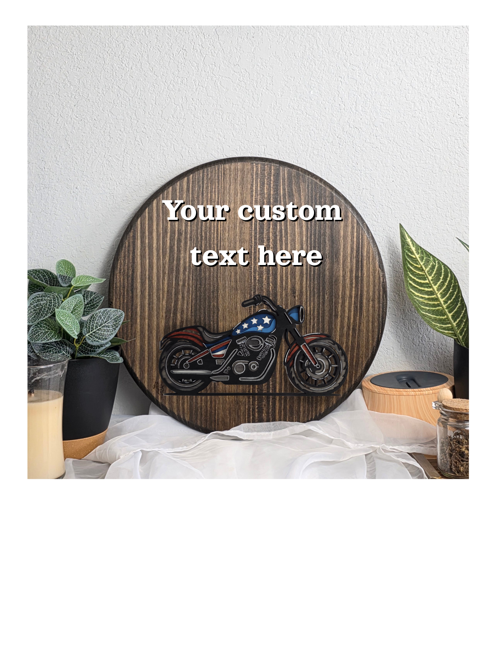 Personalized Round Wood Biker Sign
