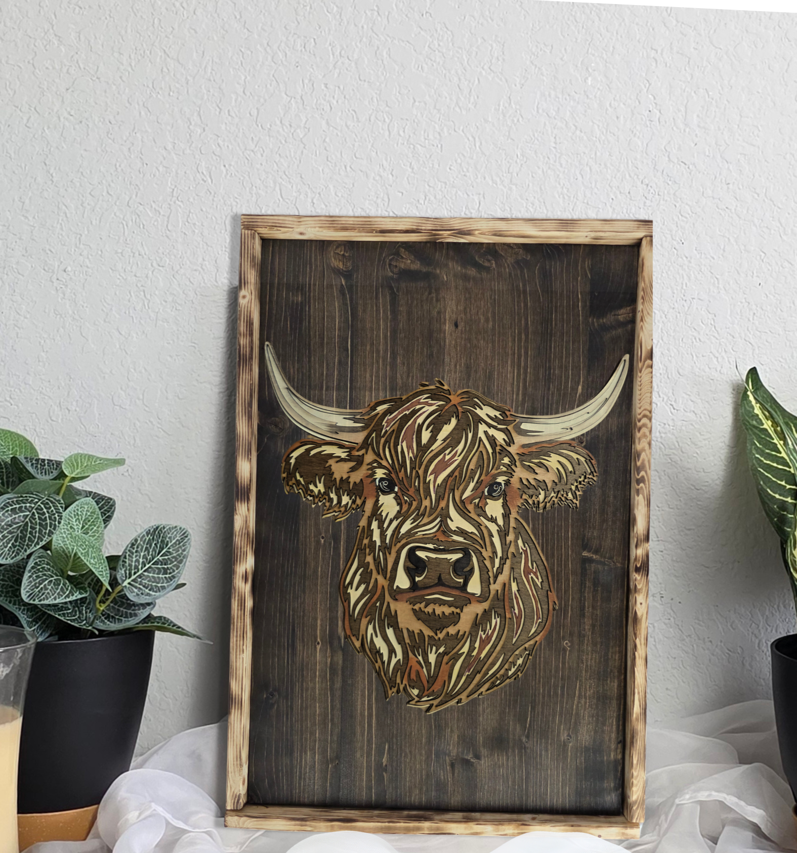 Framed Highland Cow Rustic Wood Sign (2 styles)