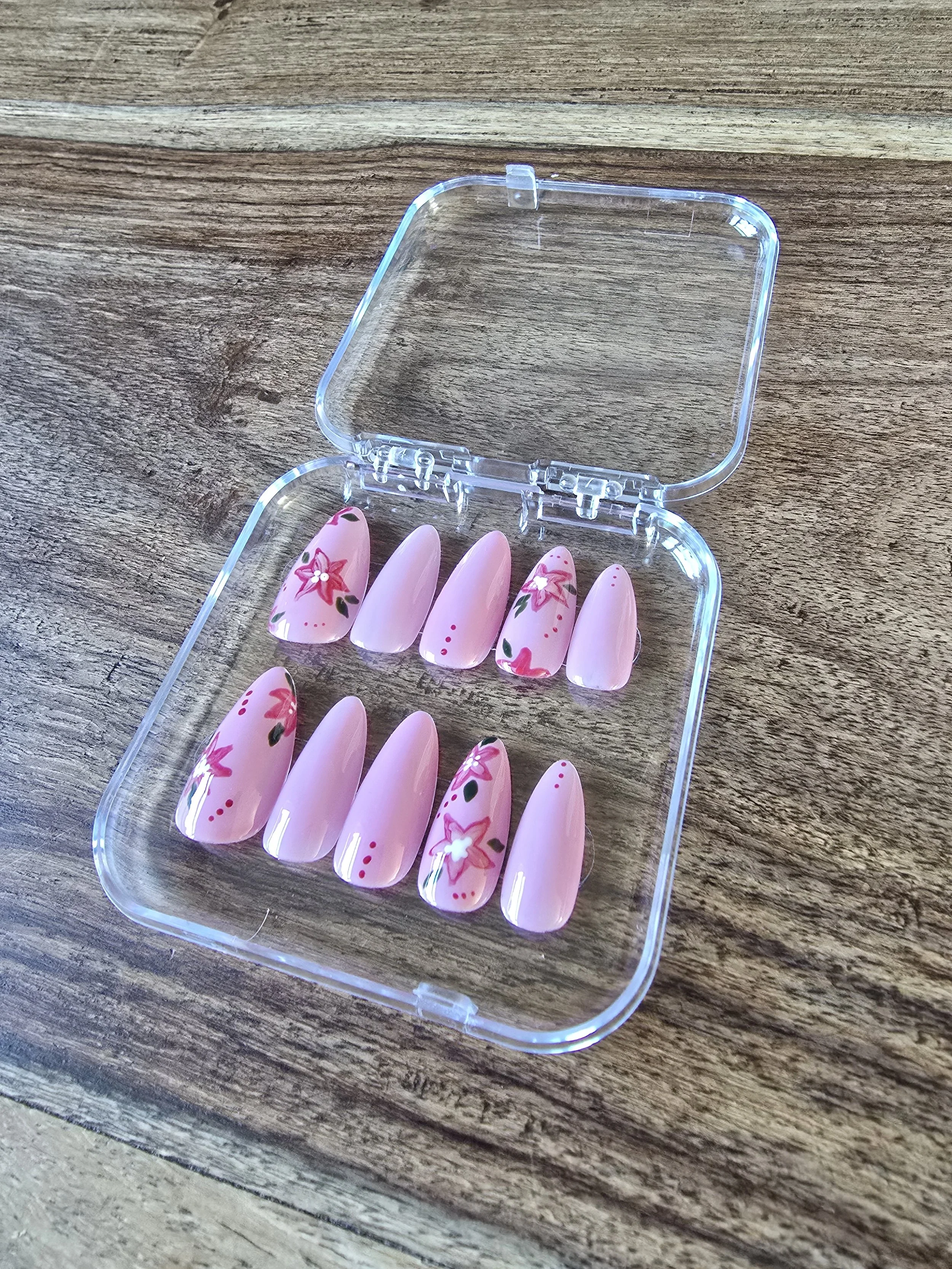 Pink floral Press on nails
